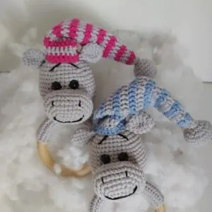 Ръчно Плетена Гризалка Дрънкалка Хиппо Амигуруми Ръчно Плетена Гризалка Дрънкалка Хиппо Амигуруми