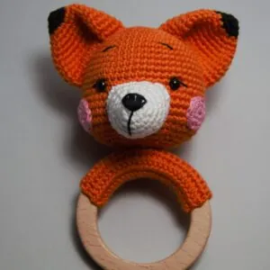 Ръчно Плетена Дрънкалка Гризалка Лисица Амигуруми Ръчно Плетена Дрънкалка Гризалка Лисица Амигуруми