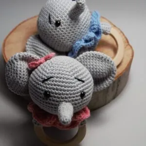 Ръчно Плетена Гризалка Дрънкалка Слонче Амигуруми Ръчно Плетена Гризалка Дрънкалка Слонче Амигуруми